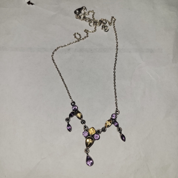 Sterling Silver 925 Amethyst Citrine Necklace - Picture 1 of 4